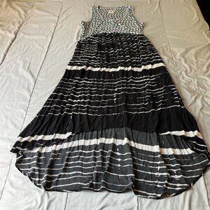 Lilka Anthropologie Dots and Stripes Maxi Dress Size LP Black/White Sleeveless
